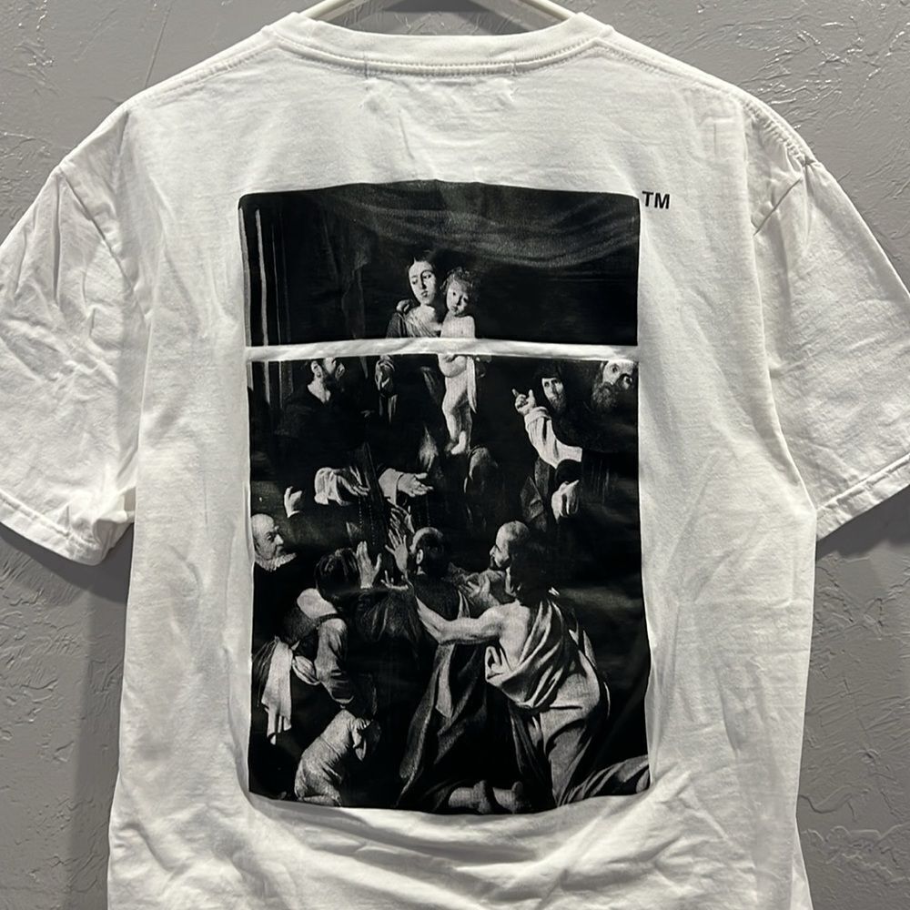 🔥 OFF-WHITE  Caravaggio Painting Madonna Square Graphic Tee Men Sz Lg - PERFECT